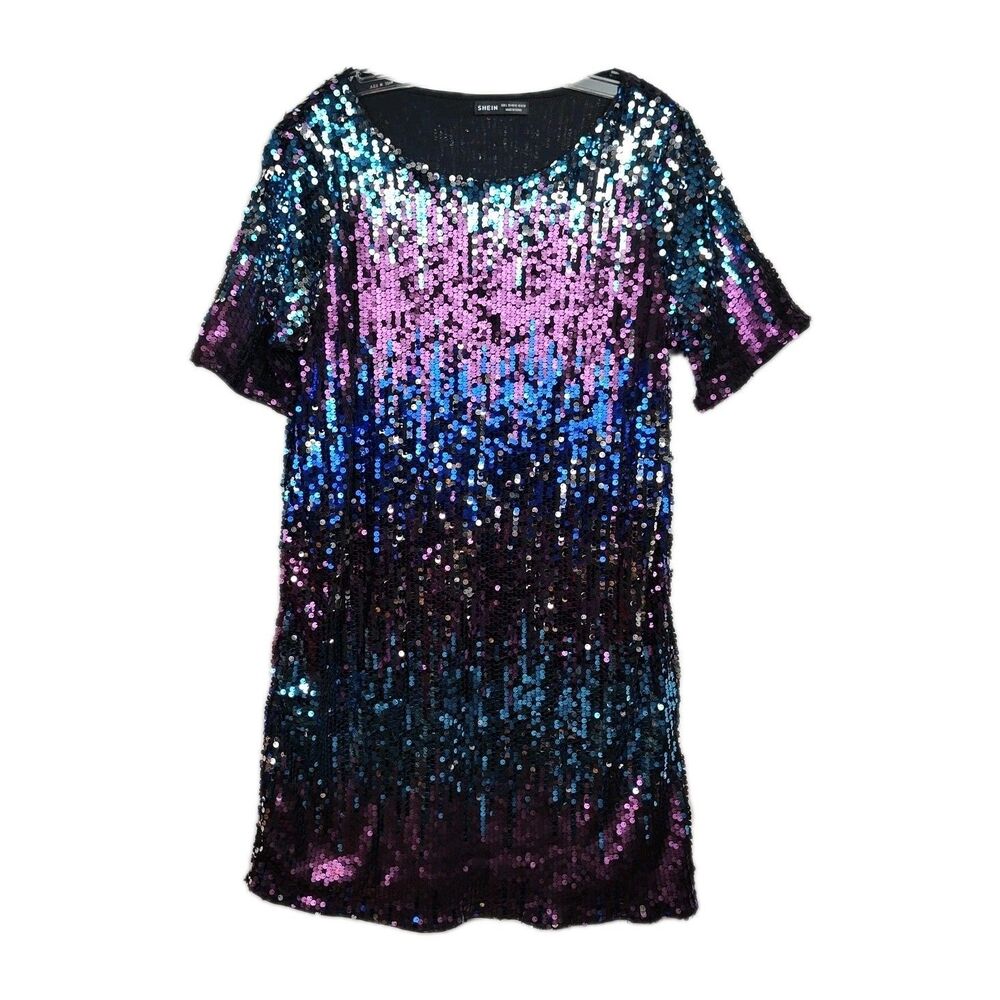 Shein Sequins Dress Women's‎ 8/10 Purple/Blue/Black Knee-Length Short Sleeves